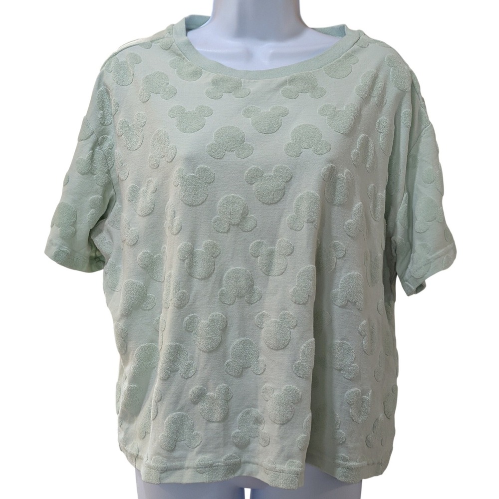 Disney Mickey Mouse Soft Mint Green Cozy Jacquard Terry Cloth Shirt Womens Large